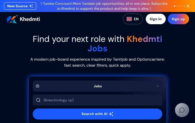 Khedmti job board platform screenshot showing job search interface