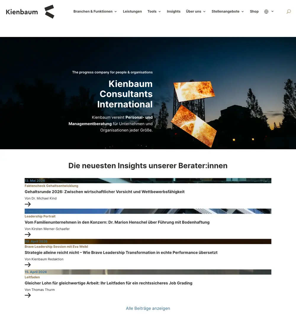 Kienbaum Consultants job board platform screenshot showing job search interface