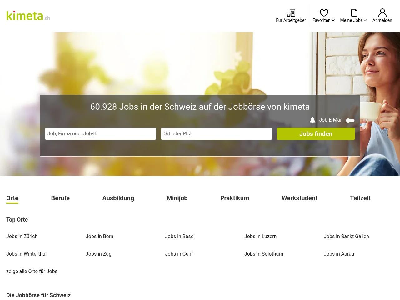 KIMETA.CH job board platform screenshot showing job search interface
