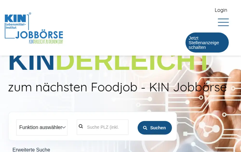 KIN Jobbörse job board platform screenshot showing job search interface