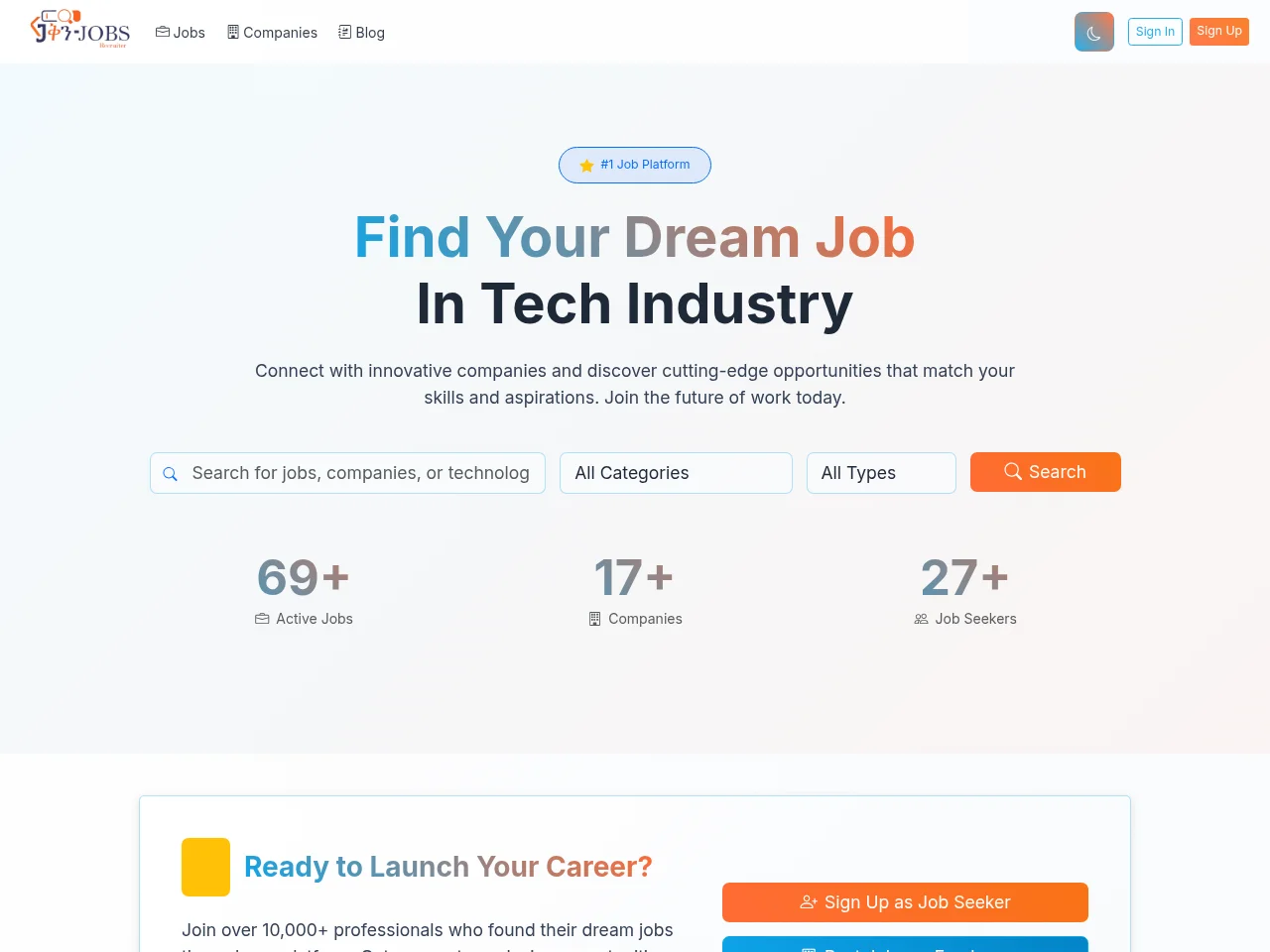 Kin Jobs job board platform screenshot showing job search interface