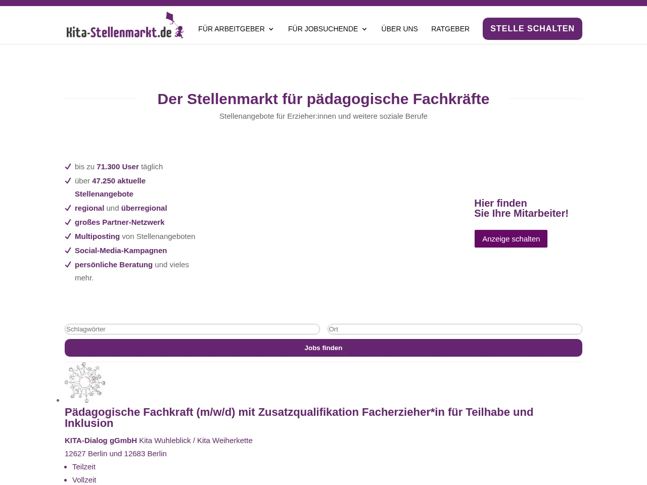 Kita-Stellenmarkt.de screenshot Kita-Stellenmarkt.de job board platform screenshot showing job search interface