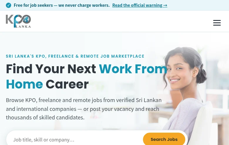 KPO Lanka screenshot KPO Lanka job board platform screenshot showing job search interface