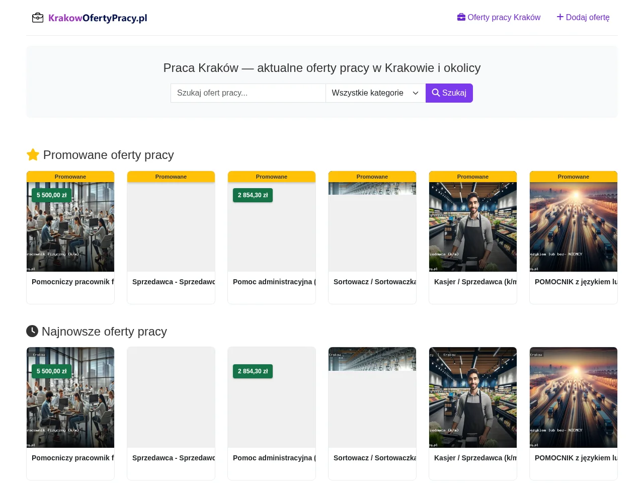 krakowofertypracy.pl screenshot krakowofertypracy.pl job board platform screenshot showing job search interface