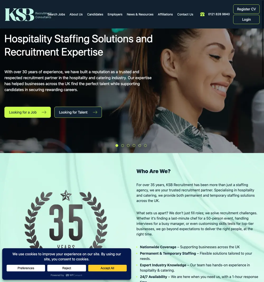 KSB Recruitment job board platform screenshot showing job search interface