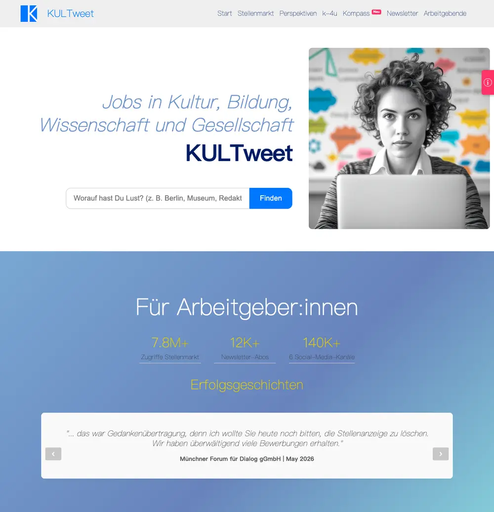 KULTweet job board platform screenshot showing job search interface