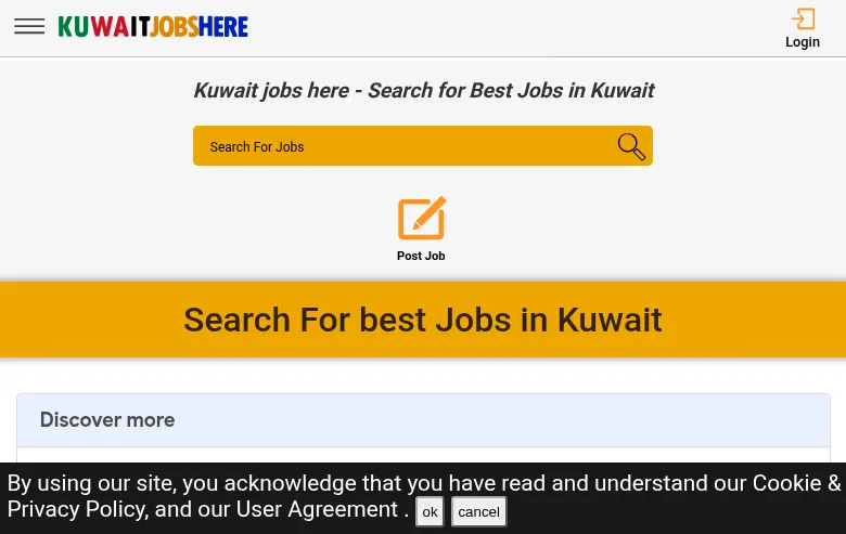 Kuwait Jobs Here job board platform screenshot showing job search interface