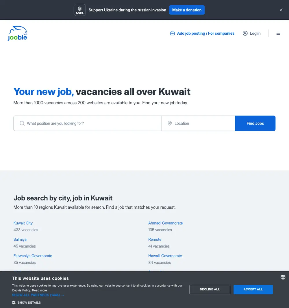 Jooble job board platform screenshot showing job search interface