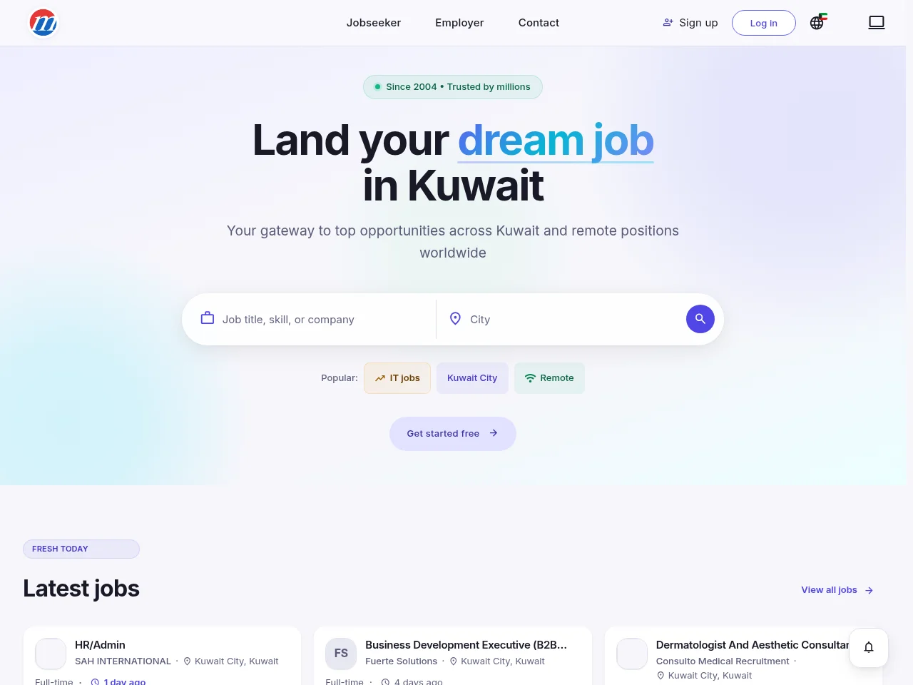 Mustakbil.com job board platform screenshot showing job search interface