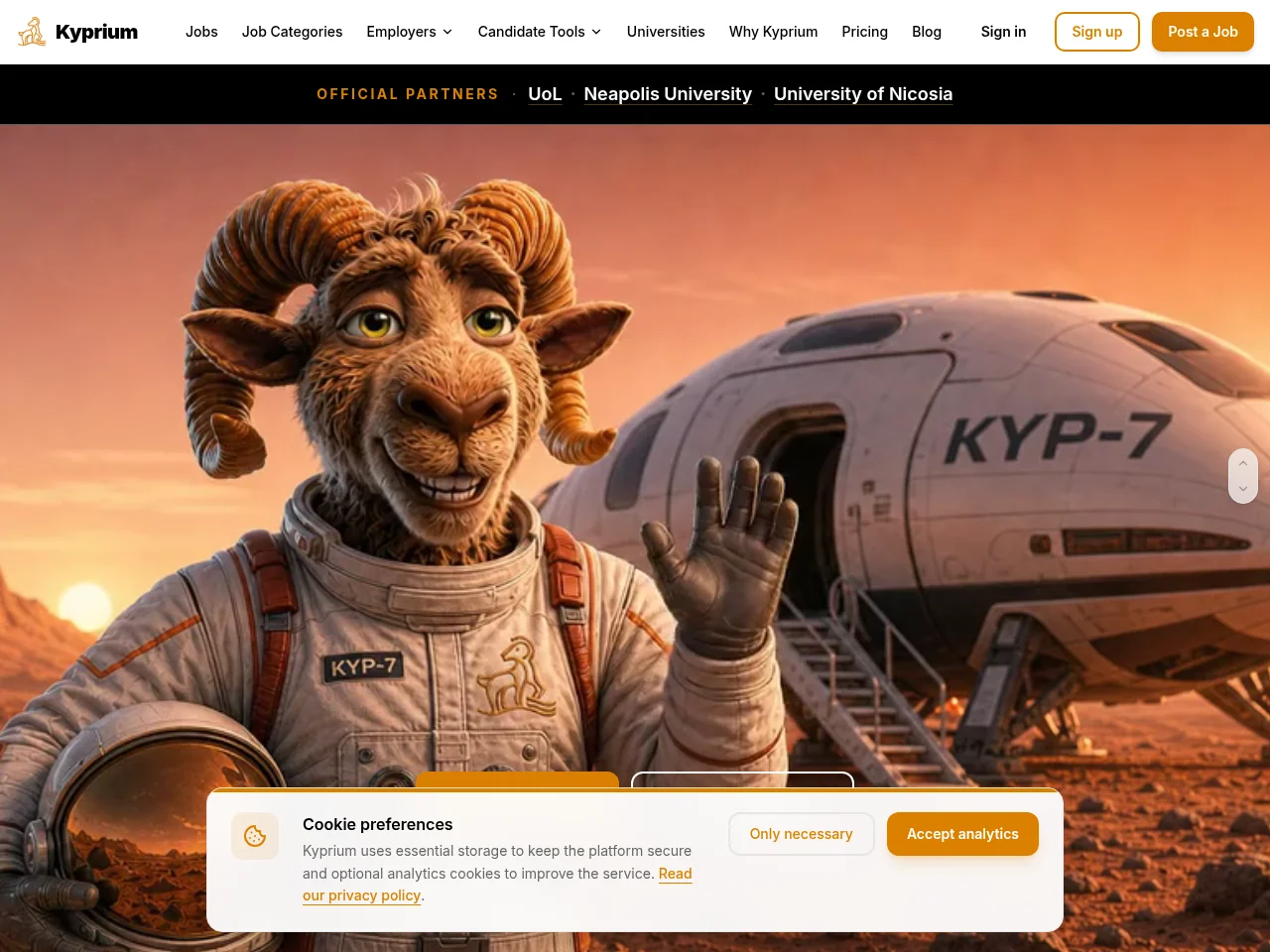 Kyprium job board platform screenshot showing job search interface
