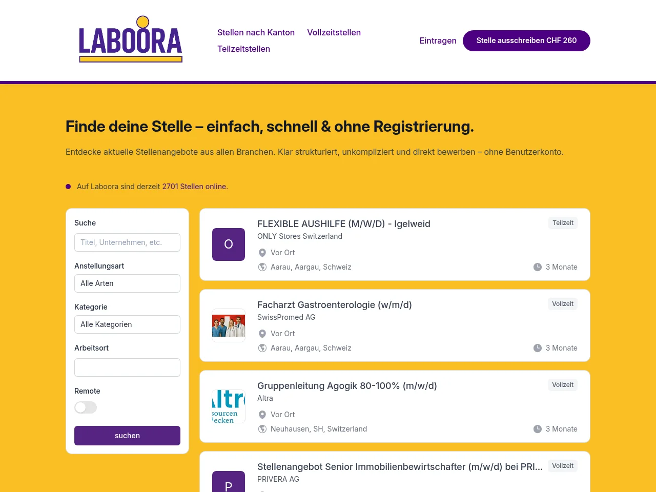Laboora job board platform screenshot showing job search interface