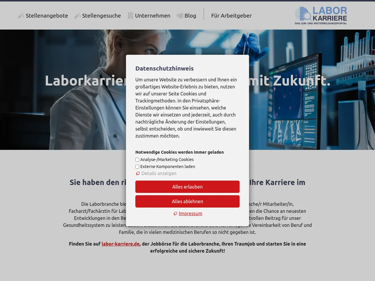 labor-karriere.de job board platform screenshot showing job search interface