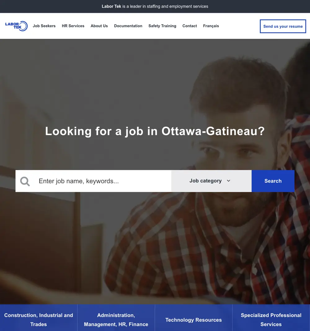 Labor Tek job board platform screenshot showing job search interface