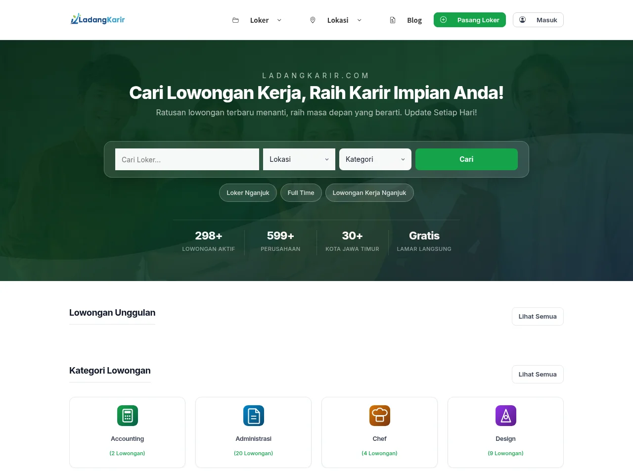 LadangKarir screenshot LadangKarir job board platform screenshot showing job search interface