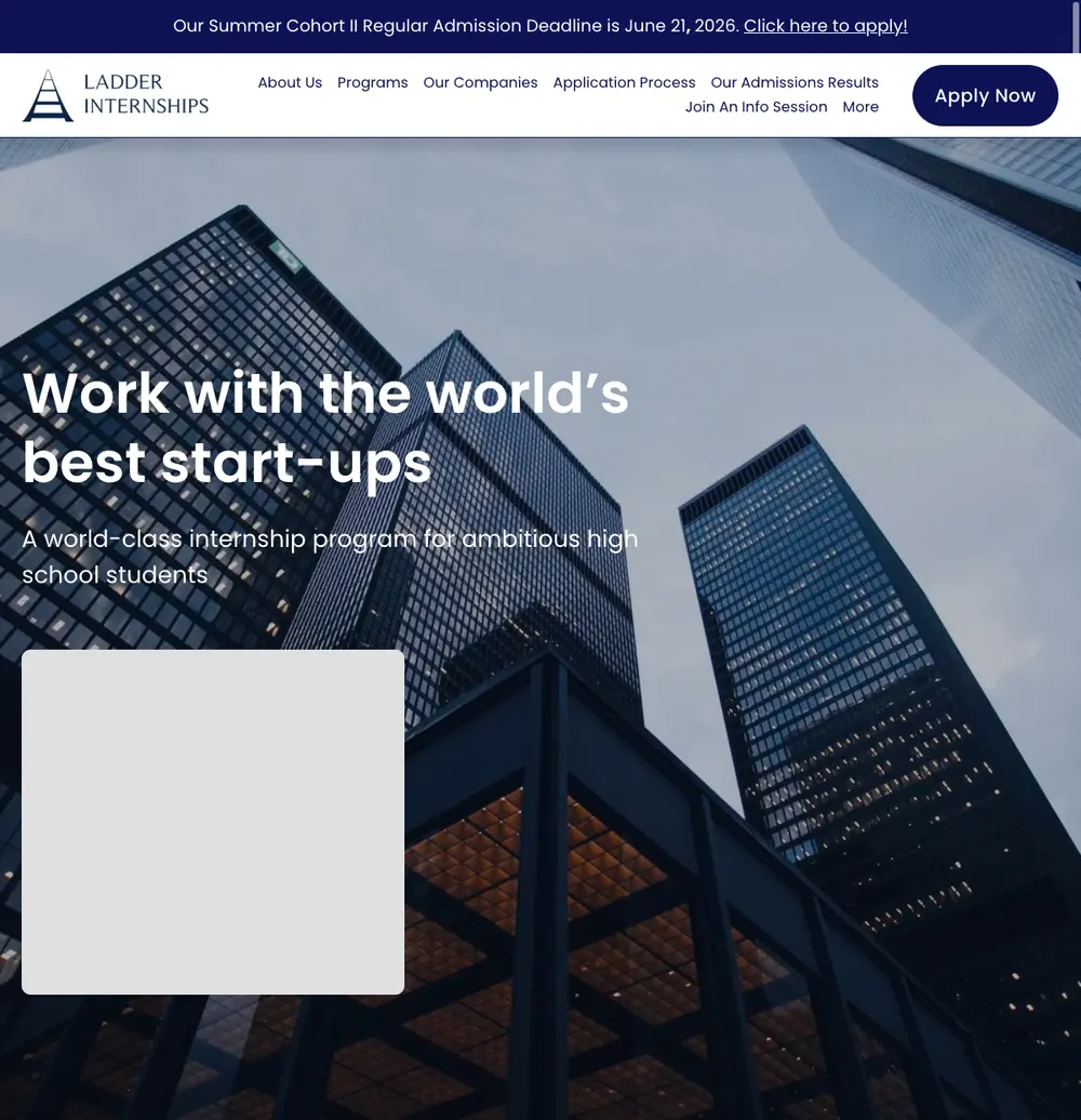 Ladder Internships job board platform screenshot showing job search interface