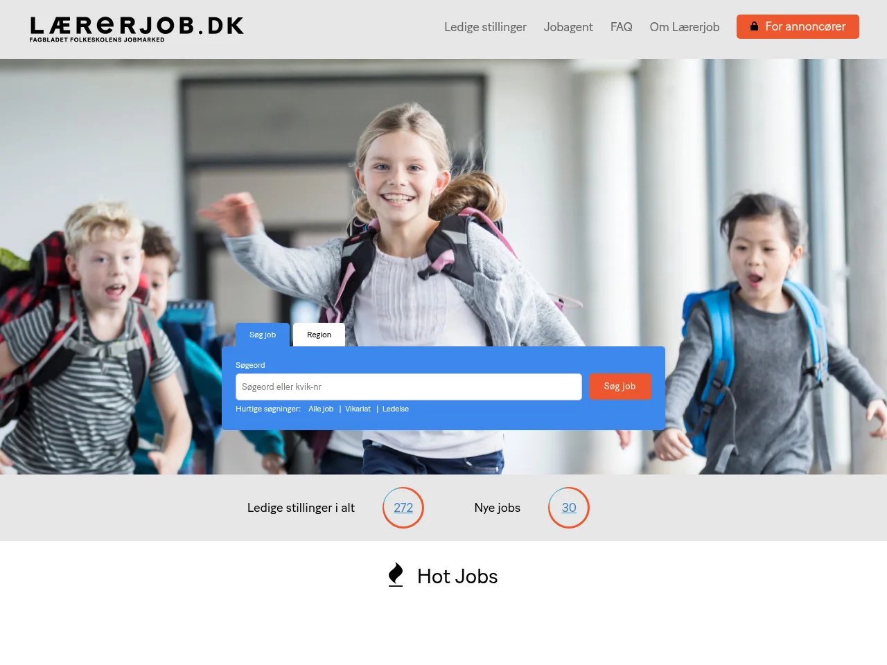 Lærerjob.dk job board platform screenshot showing job search interface