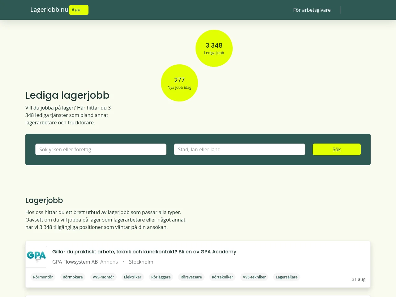 lagerjobb.nu screenshot lagerjobb.nu job board platform screenshot showing job search interface