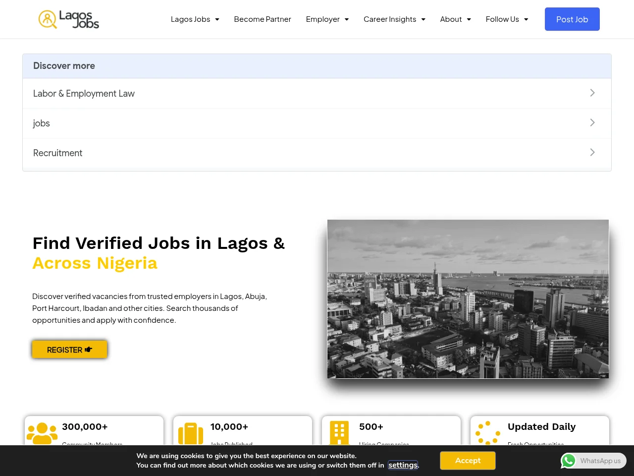 Lagos Jobs job board platform screenshot showing job search interface