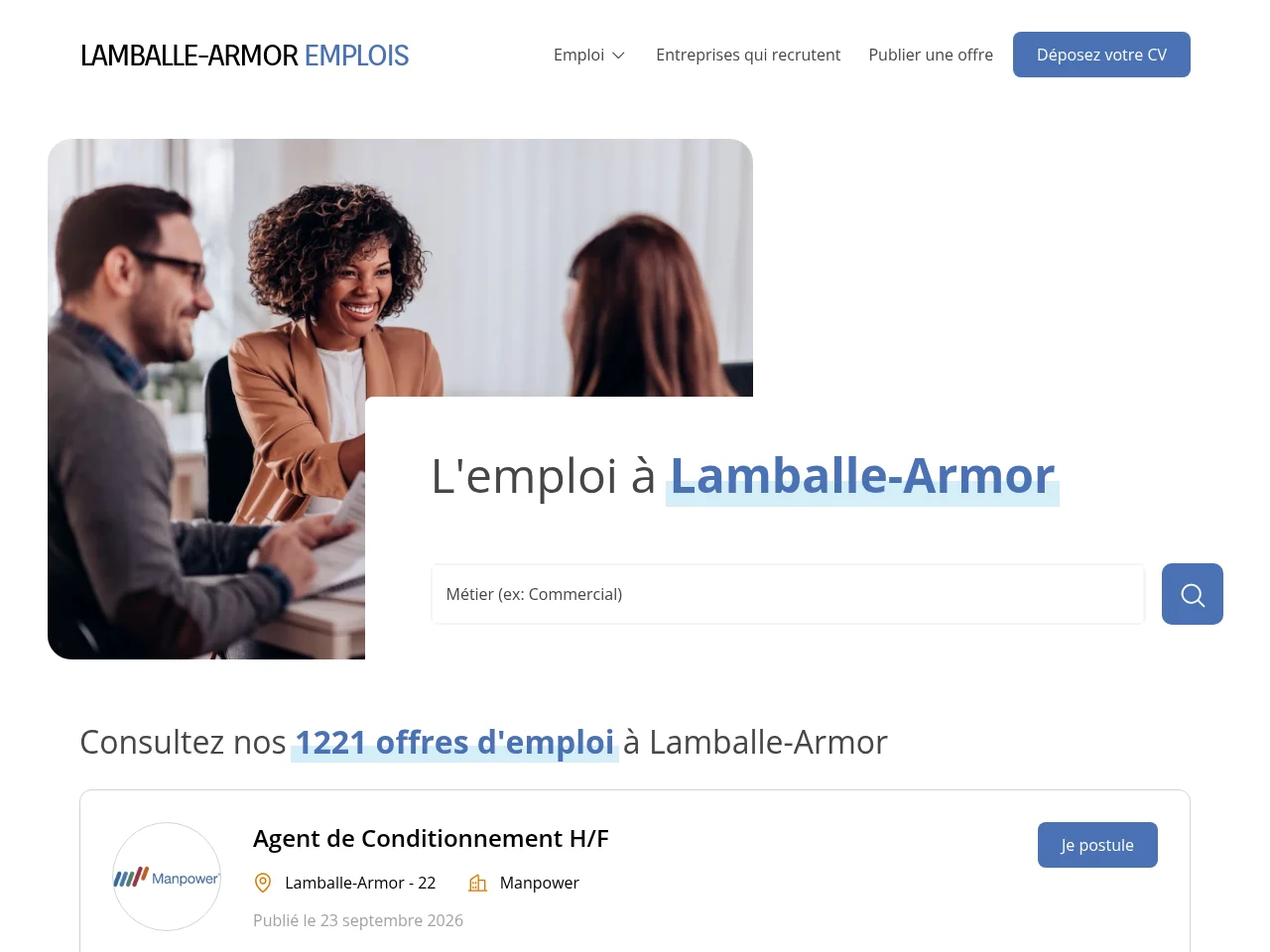 Lamballe-Armor Emplois screenshot Lamballe-Armor Emplois job board platform screenshot showing job search interface