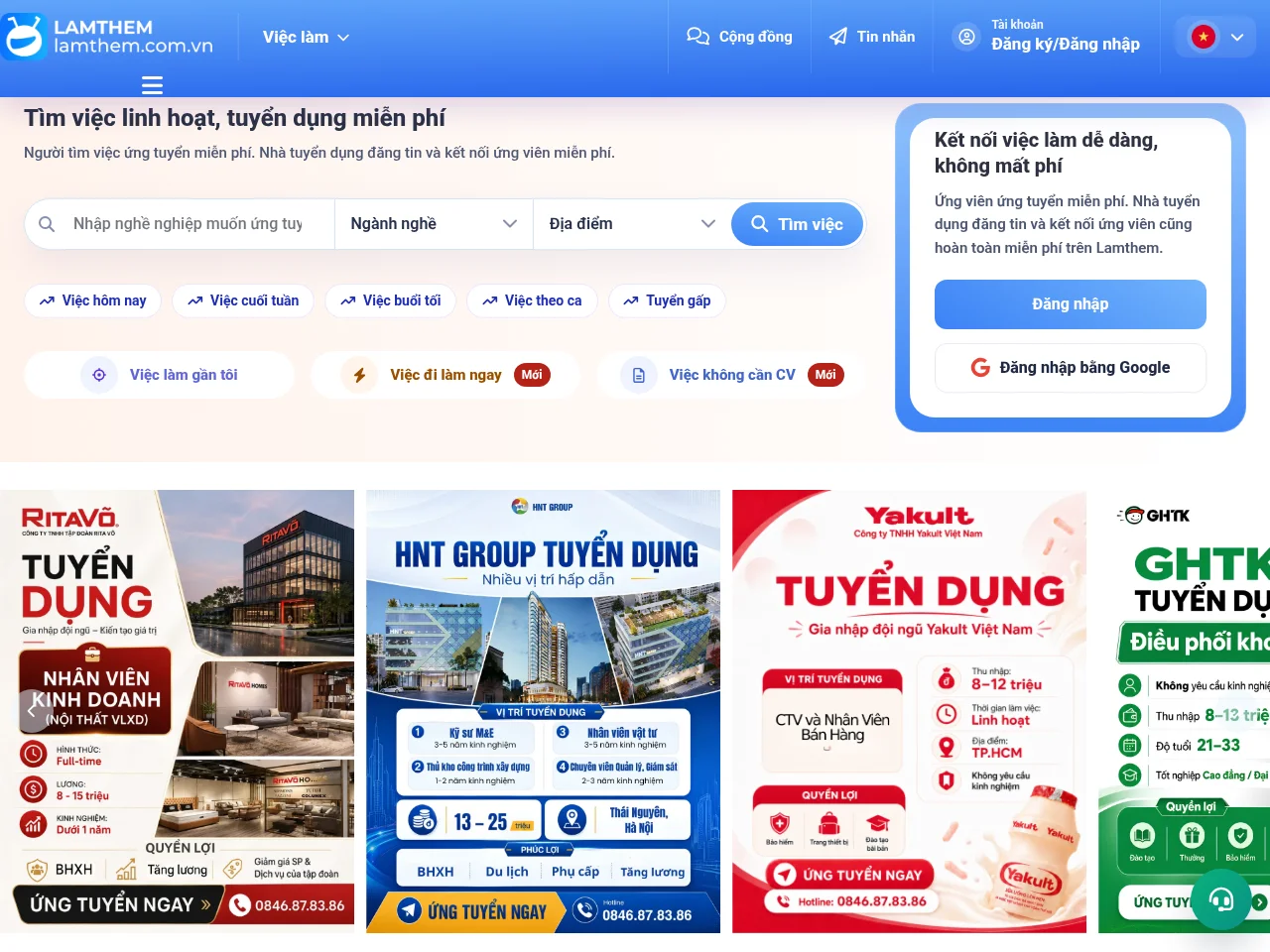 LÀM THÊM job board platform screenshot showing job search interface