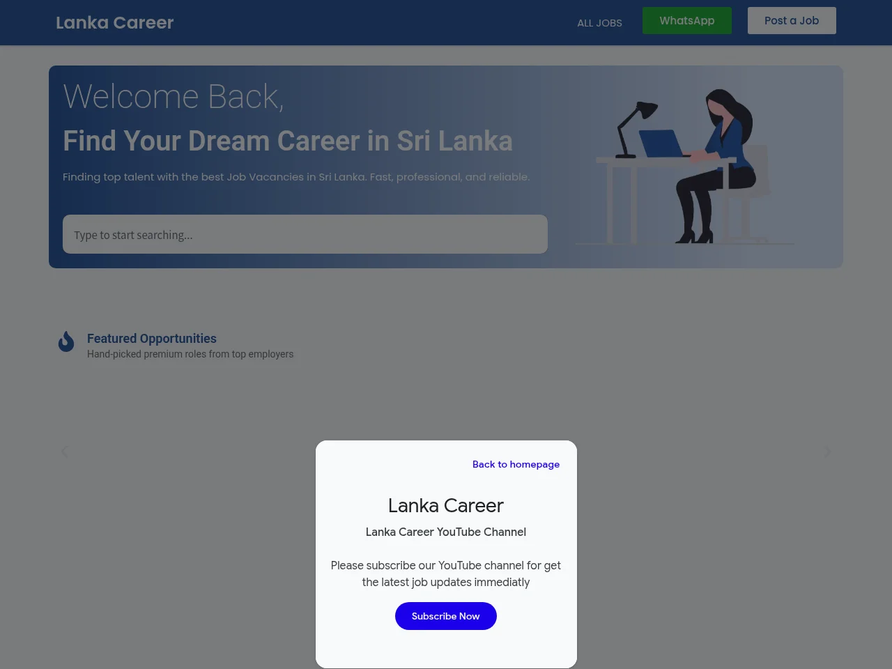 Lanka Career job board platform screenshot showing job search interface