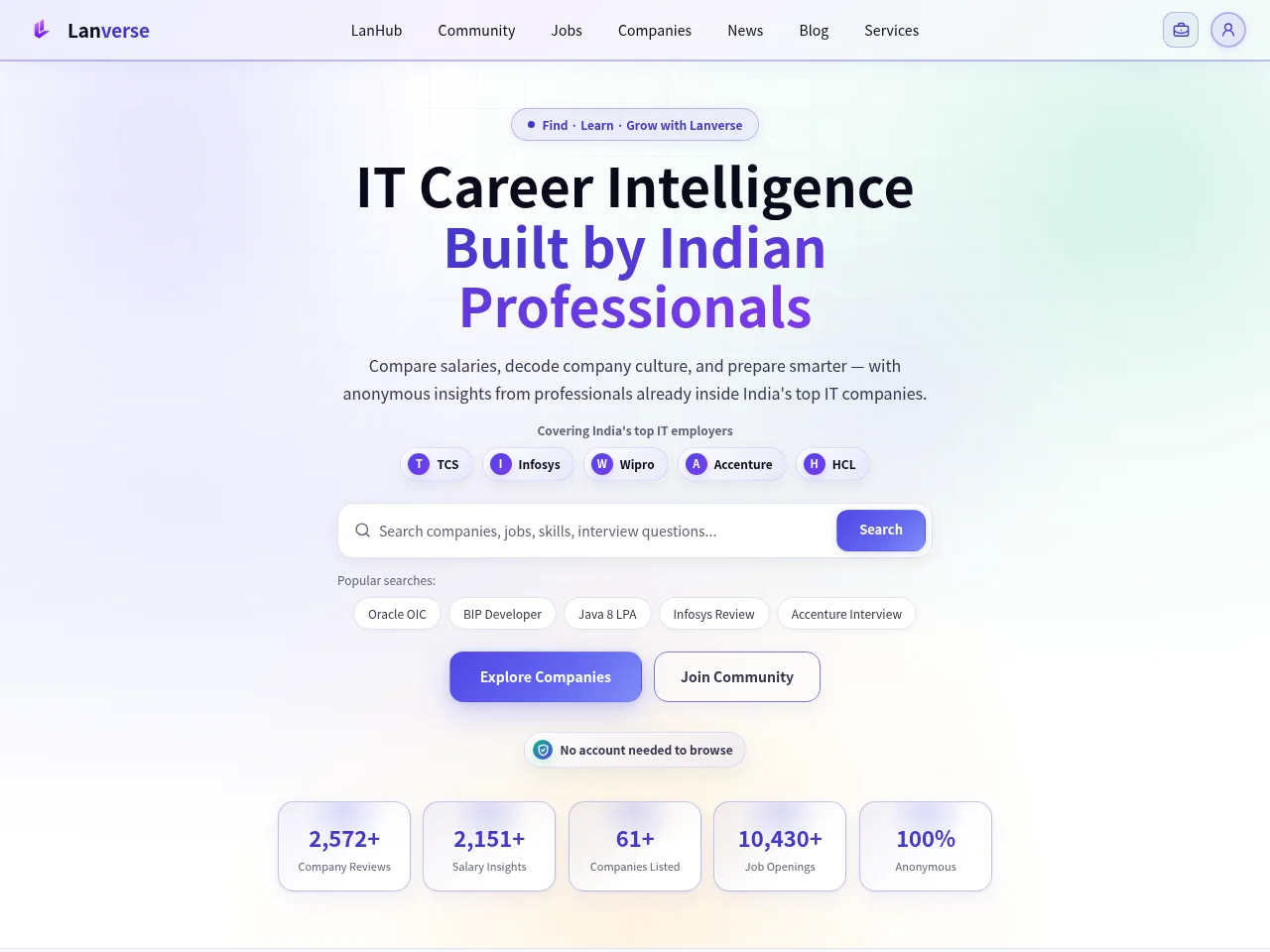 Lanverse job board platform screenshot showing job search interface