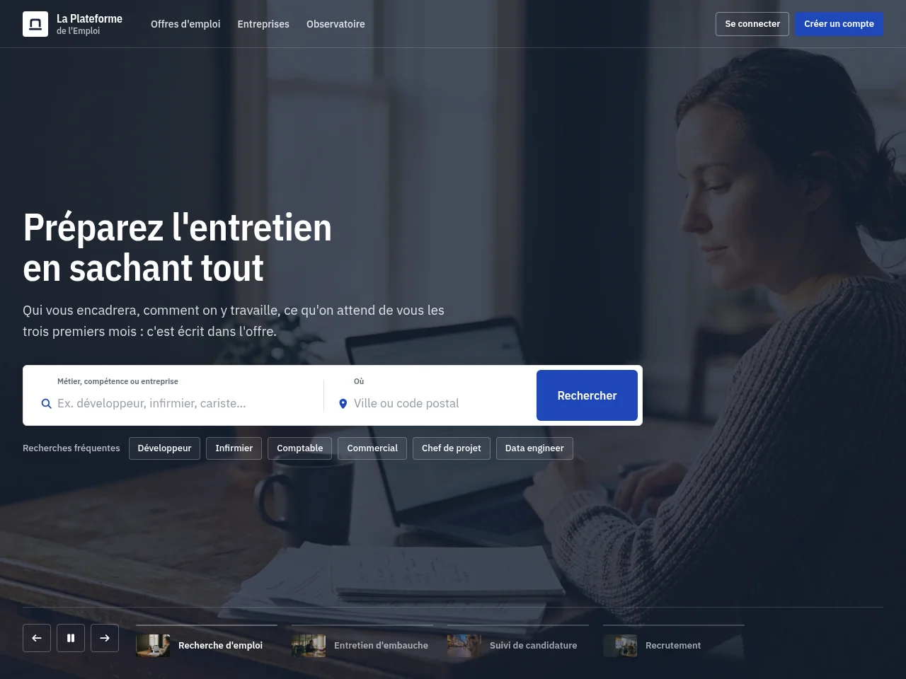 La Plateforme de l'Emploi job board platform screenshot showing job search interface