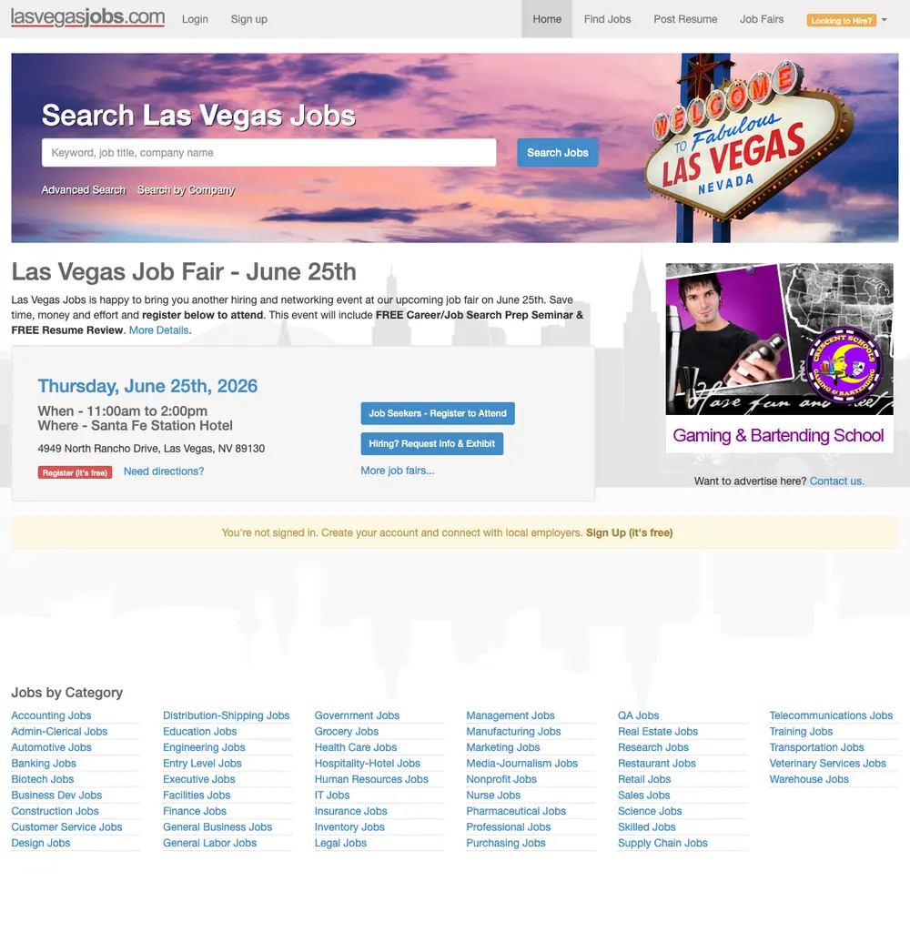 Las Vegas Jobs screenshot Las Vegas Jobs job board platform screenshot showing job search interface