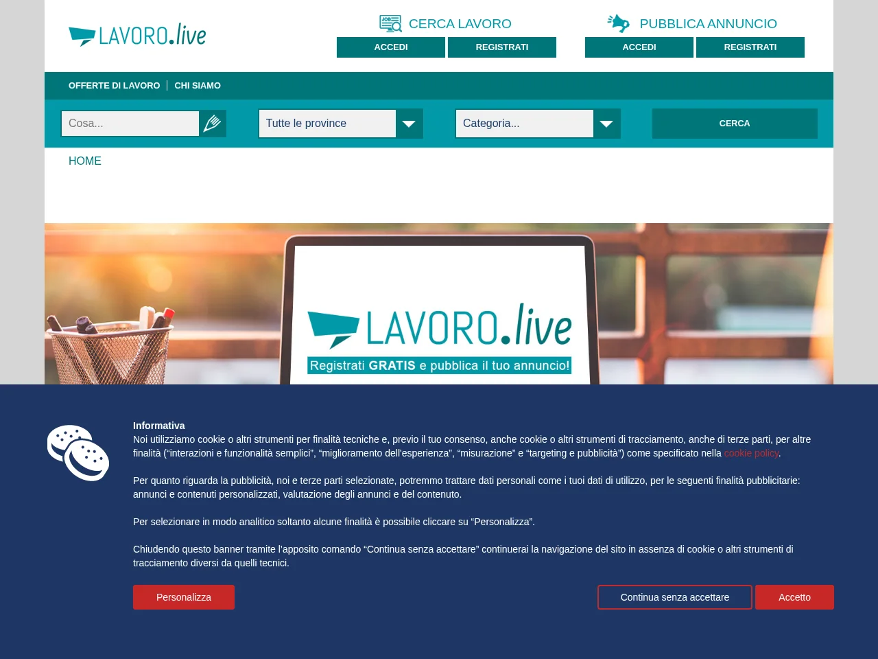 Lavoro.live job board platform screenshot showing job search interface