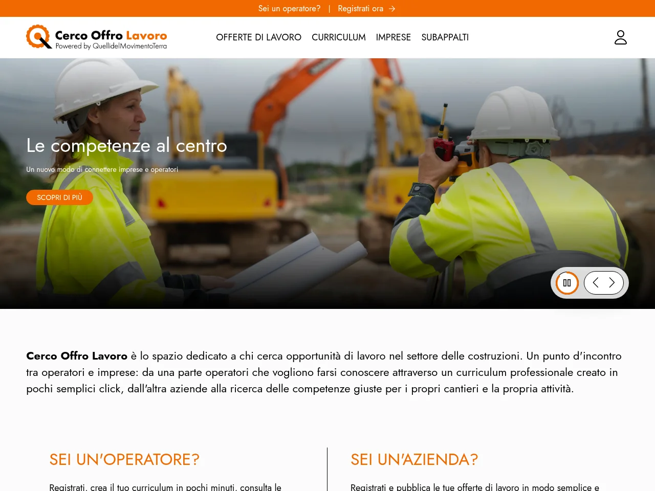 Cerco Offro Lavoro job board platform screenshot showing job search interface