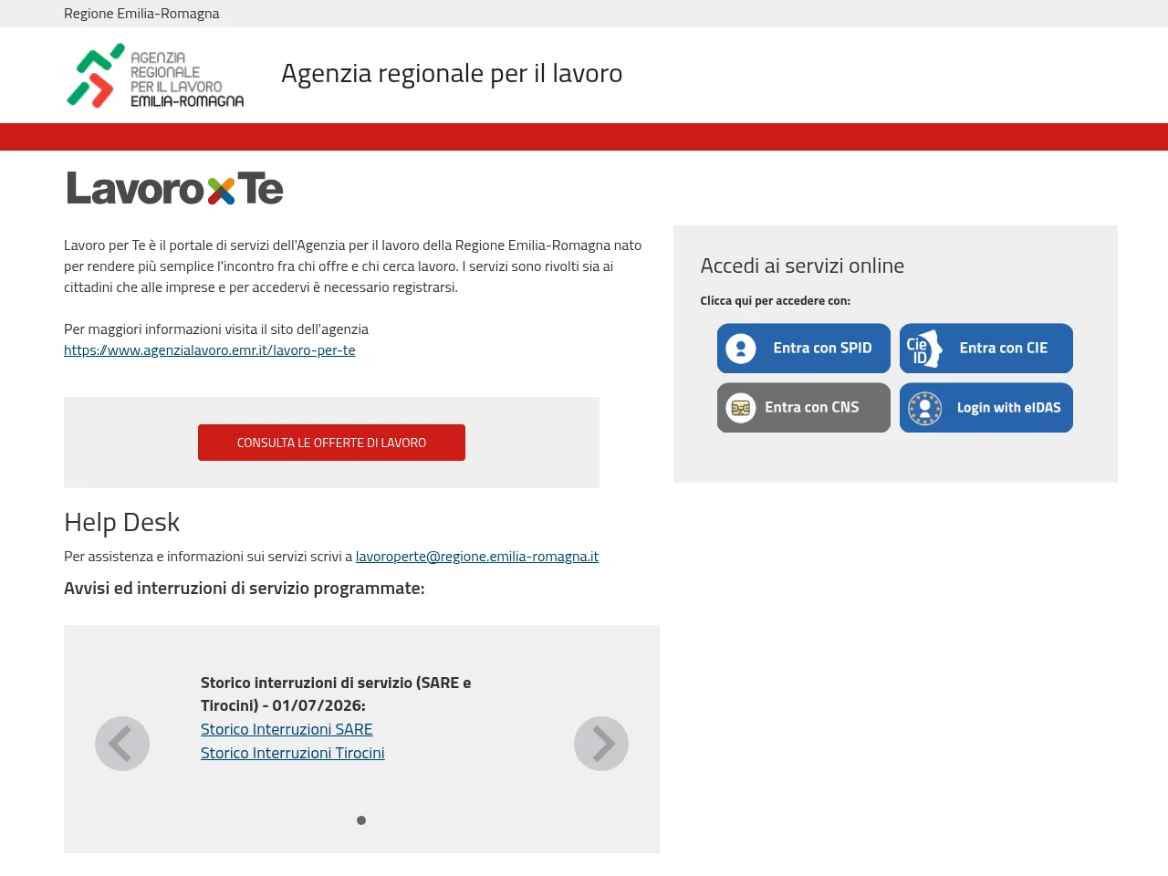 Lavoro per Te job board platform screenshot showing job search interface