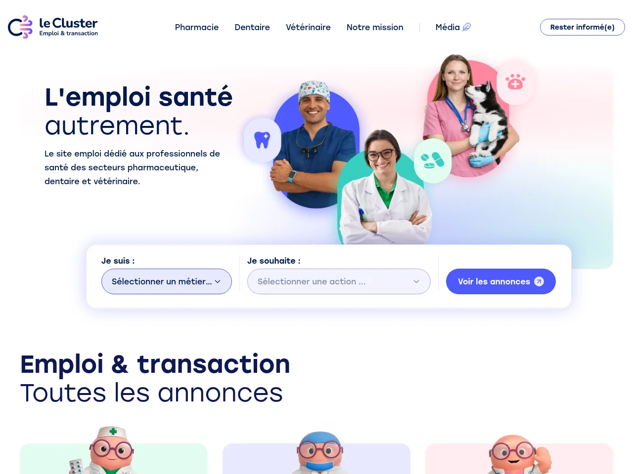 Le Cluster job board platform screenshot showing job search interface