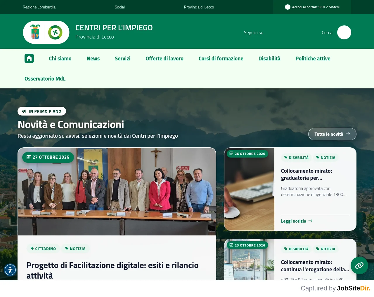Centri per l'Impiego della Provincia di Lecco website screenshot