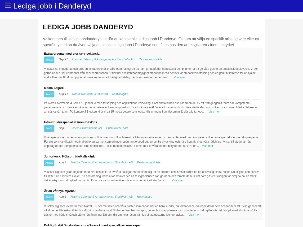 ledigajobbdanderyd.se screenshot ledigajobbdanderyd.se job board platform screenshot showing job search interface