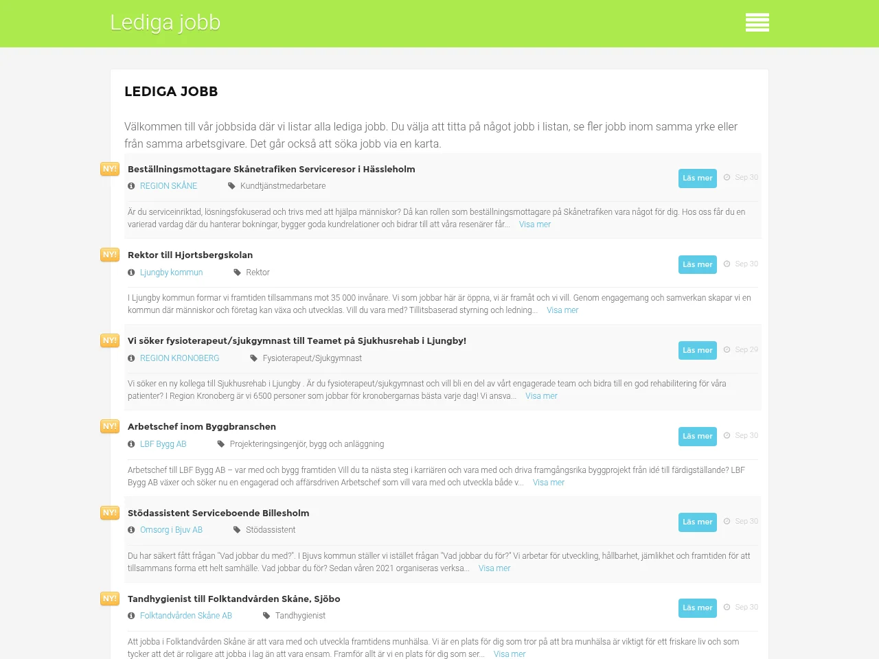Lediga Jobb Sverige screenshot Lediga Jobb Sverige job board platform screenshot showing job search interface