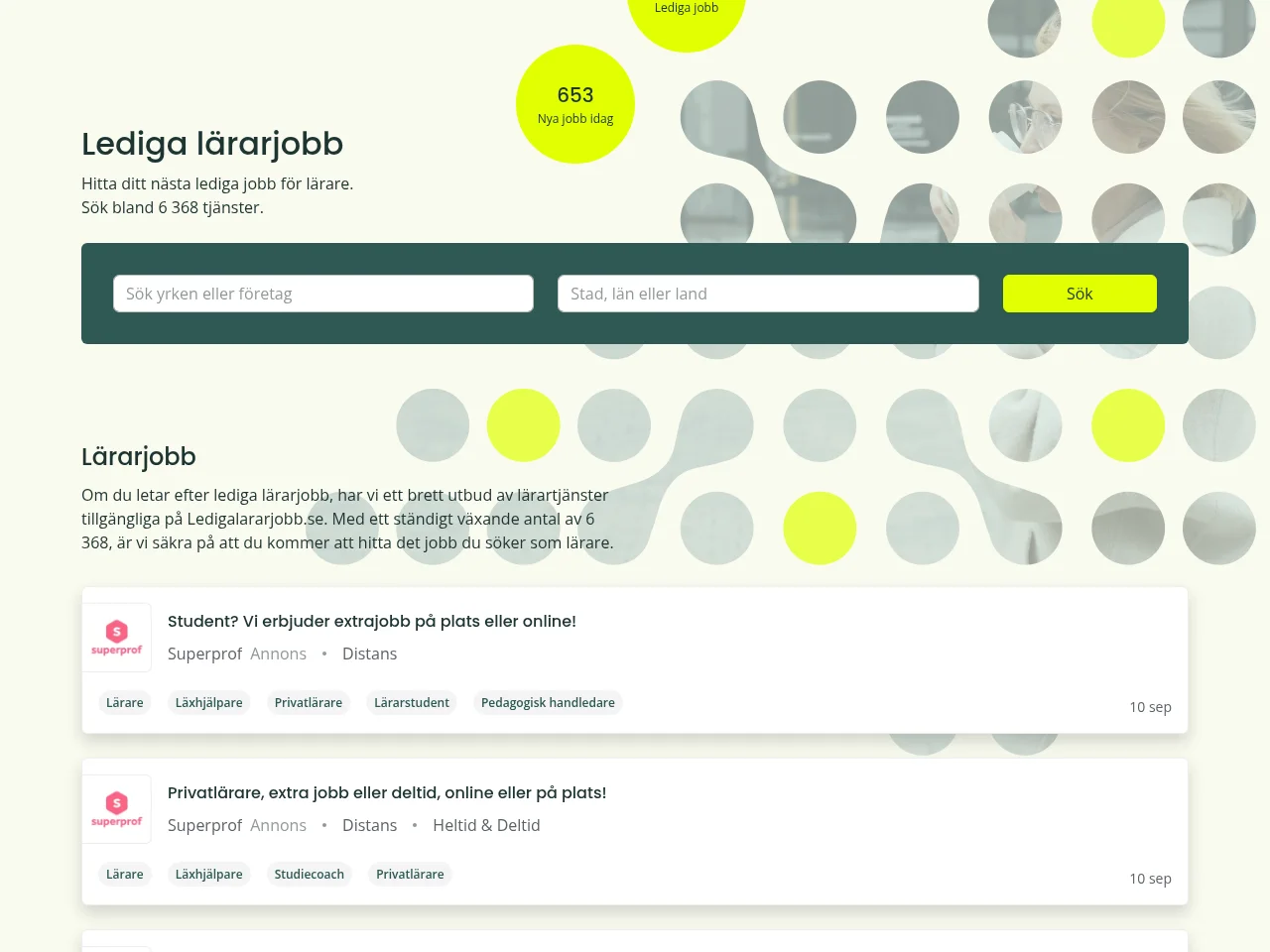 ledigalararjobb.se job board platform screenshot showing job search interface