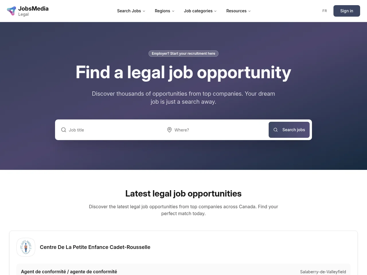 Legal Jobs | JobsMedia.io screenshot Legal Jobs | JobsMedia.io job board platform screenshot showing job search interface