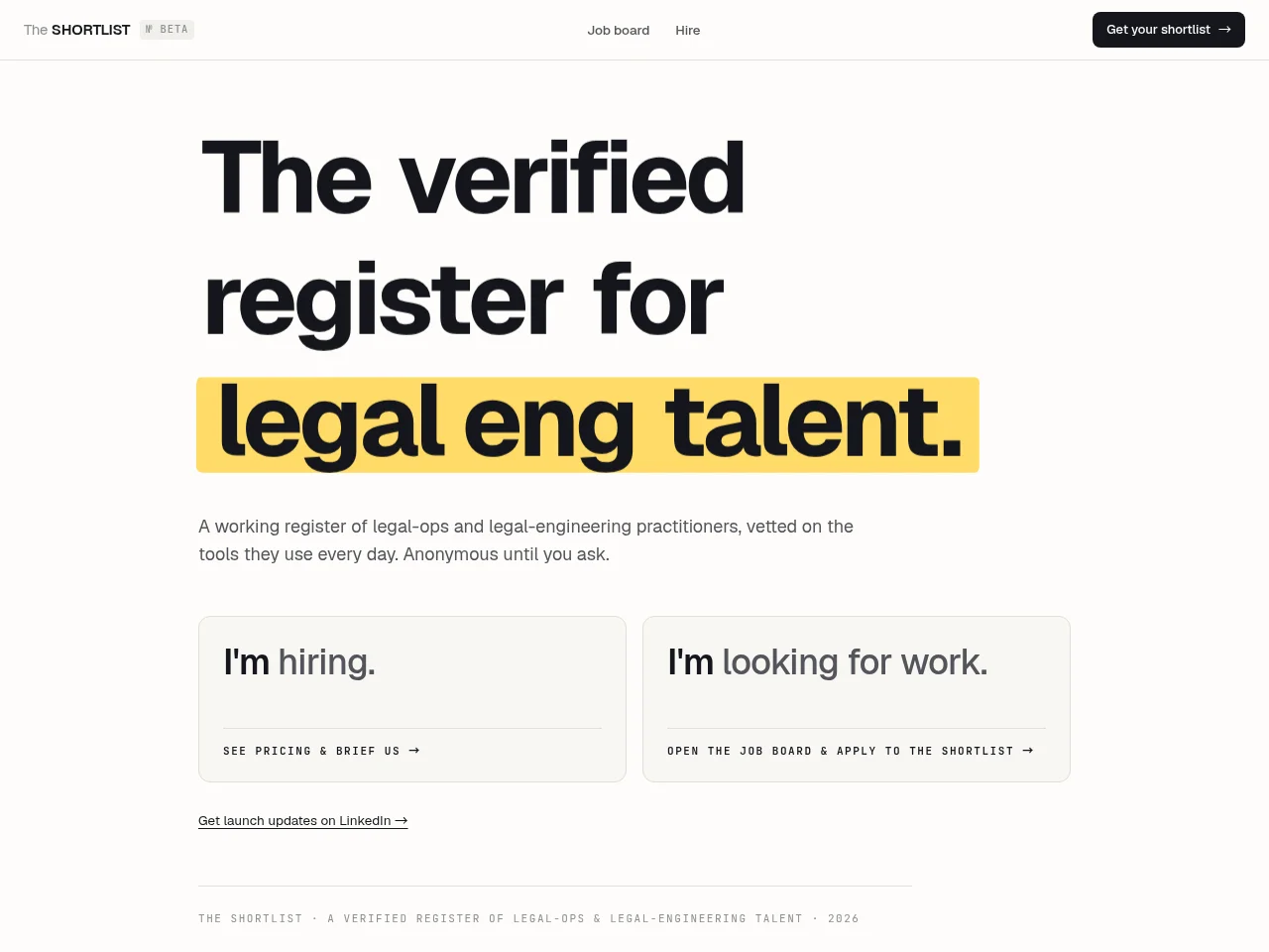 The Shortlist job board platform screenshot showing job search interface