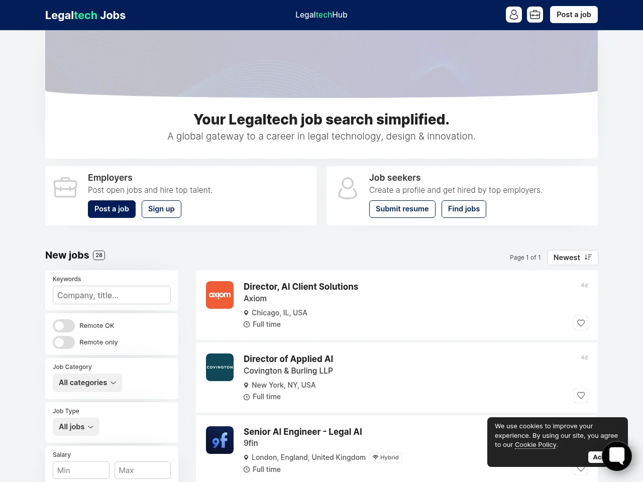 Legaltech Jobs screenshot Legaltech Jobs job board platform screenshot showing job search interface