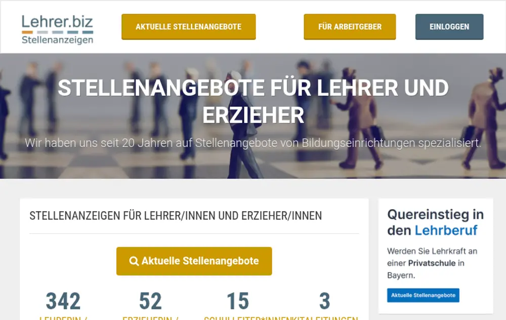 Lehrer.biz job board platform screenshot showing job search interface