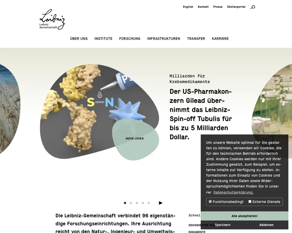 Leibniz-Gemeinschaft job board platform screenshot showing job search interface