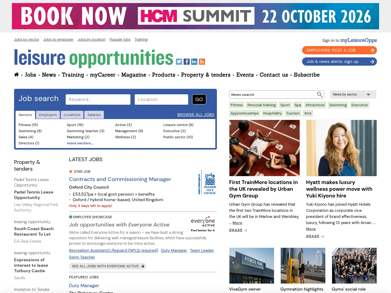 Leisure Opportunities Jobs job board platform screenshot showing job search interface