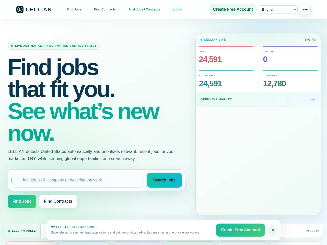 LELLIAN job board platform screenshot showing job search interface