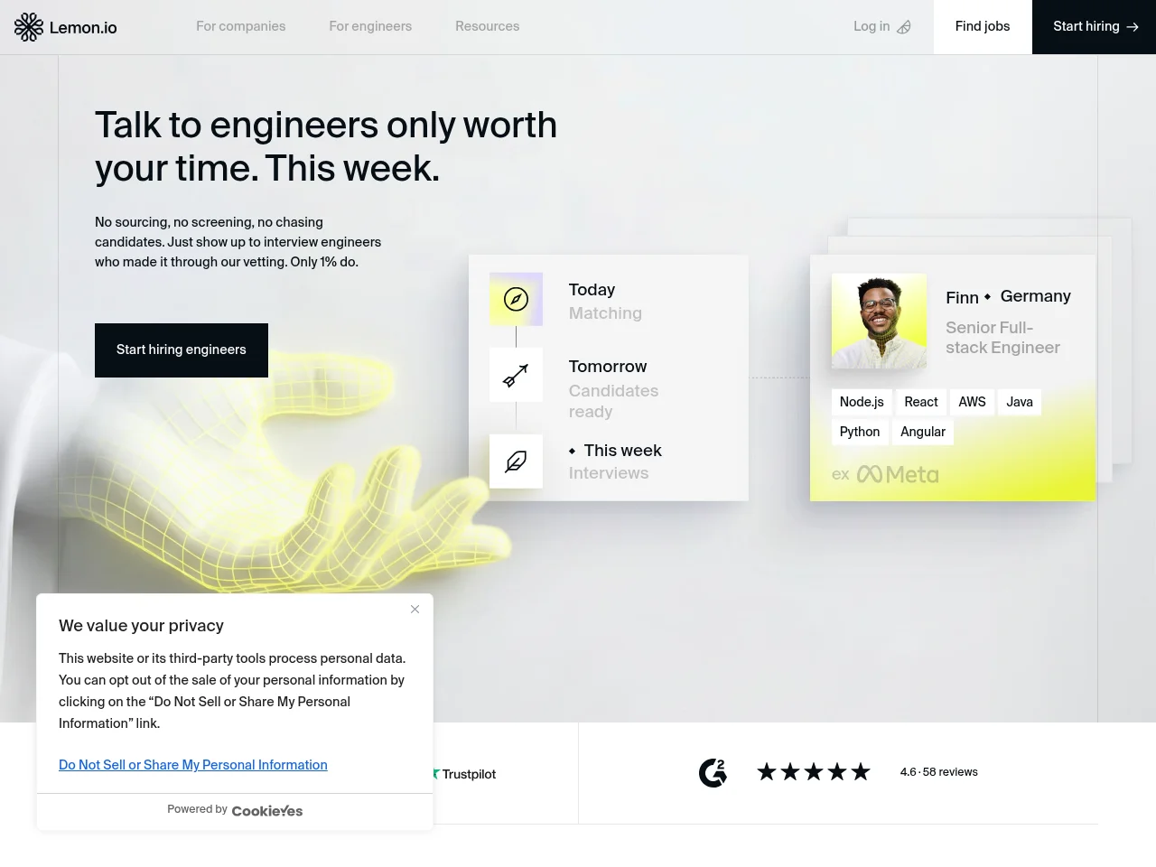 Lemon.io job board platform screenshot showing job search interface