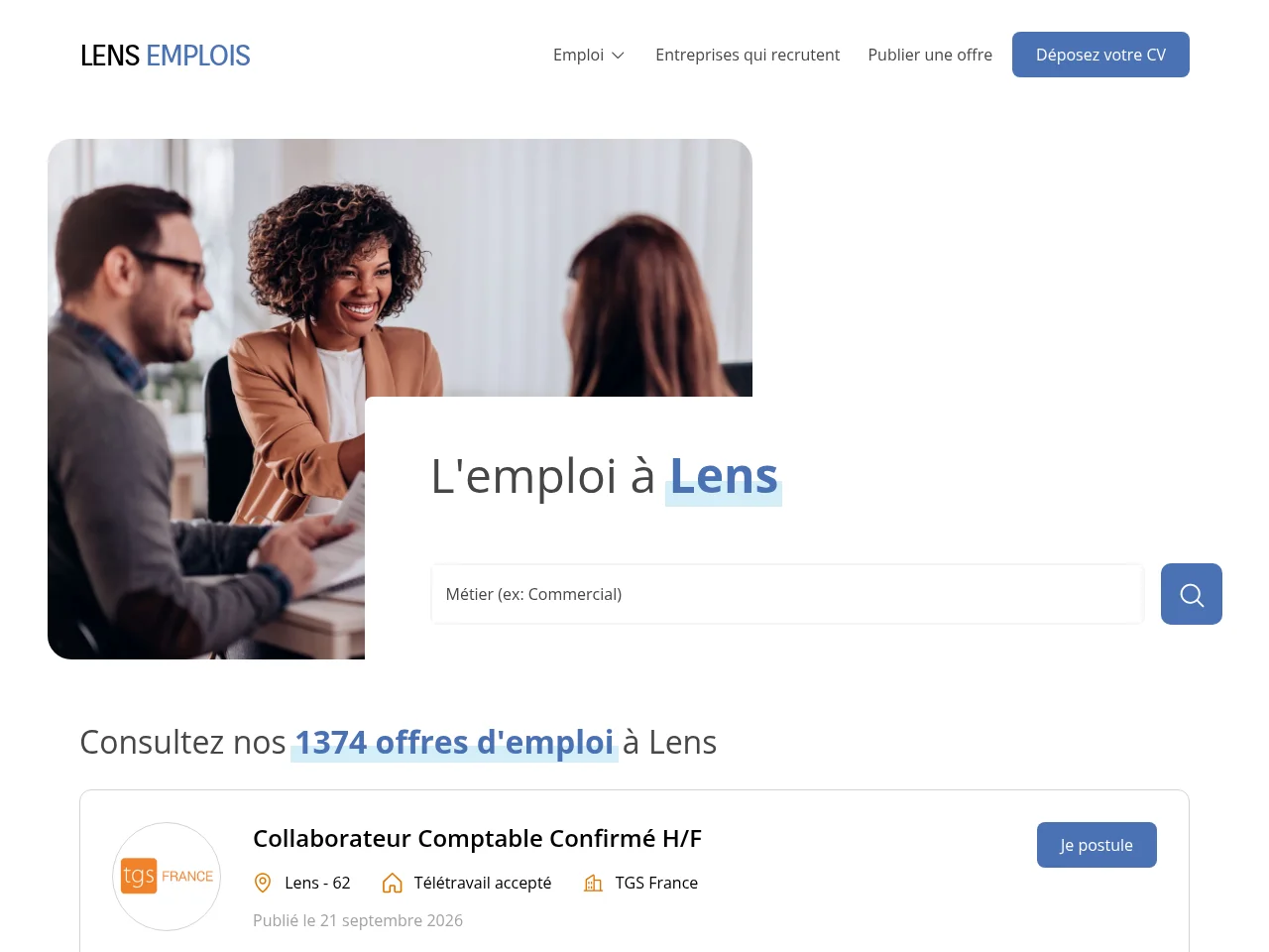 Lens Emplois screenshot Lens Emplois job board platform screenshot showing job search interface