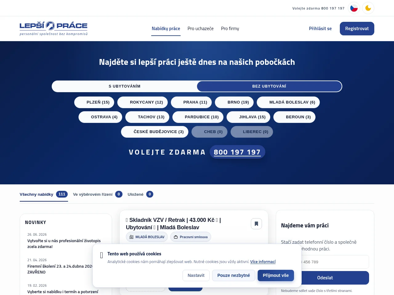 Lepší práce screenshot Lepší práce job board platform screenshot showing job search interface