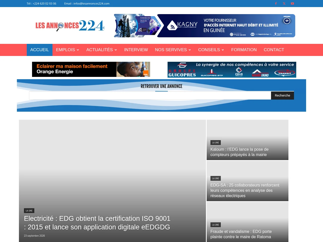Les Annonces 224 job board platform screenshot showing job search interface