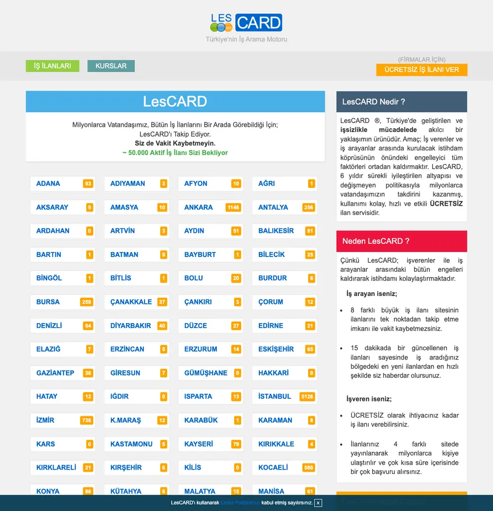 LesCARD job board platform screenshot showing job search interface