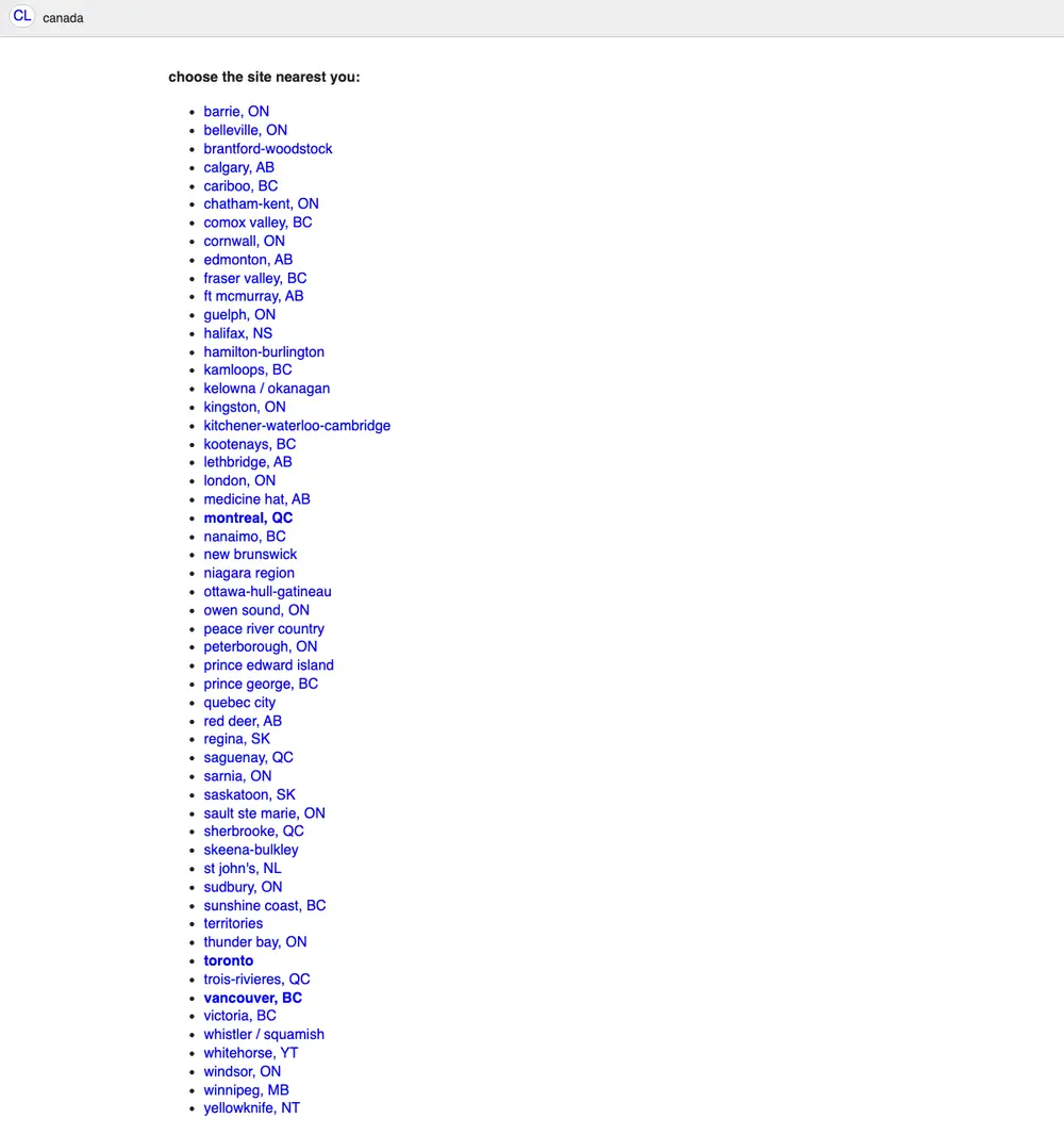 craigslist job board platform screenshot showing job search interface