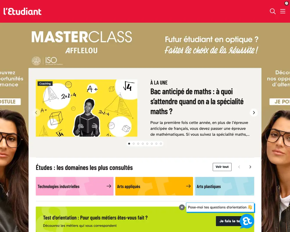 L'Etudiant job board platform screenshot showing job search interface